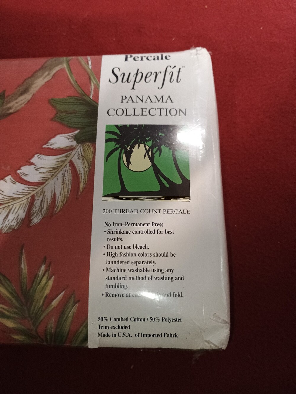 Vintage Superfit Panama Collection Percale Queen Sheet Set Coral Floral Tropical - Picture 5 of 6